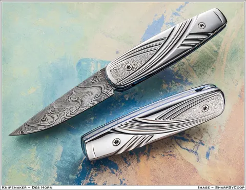 Fluted slip-joint folder, damascus blade by Des Horn